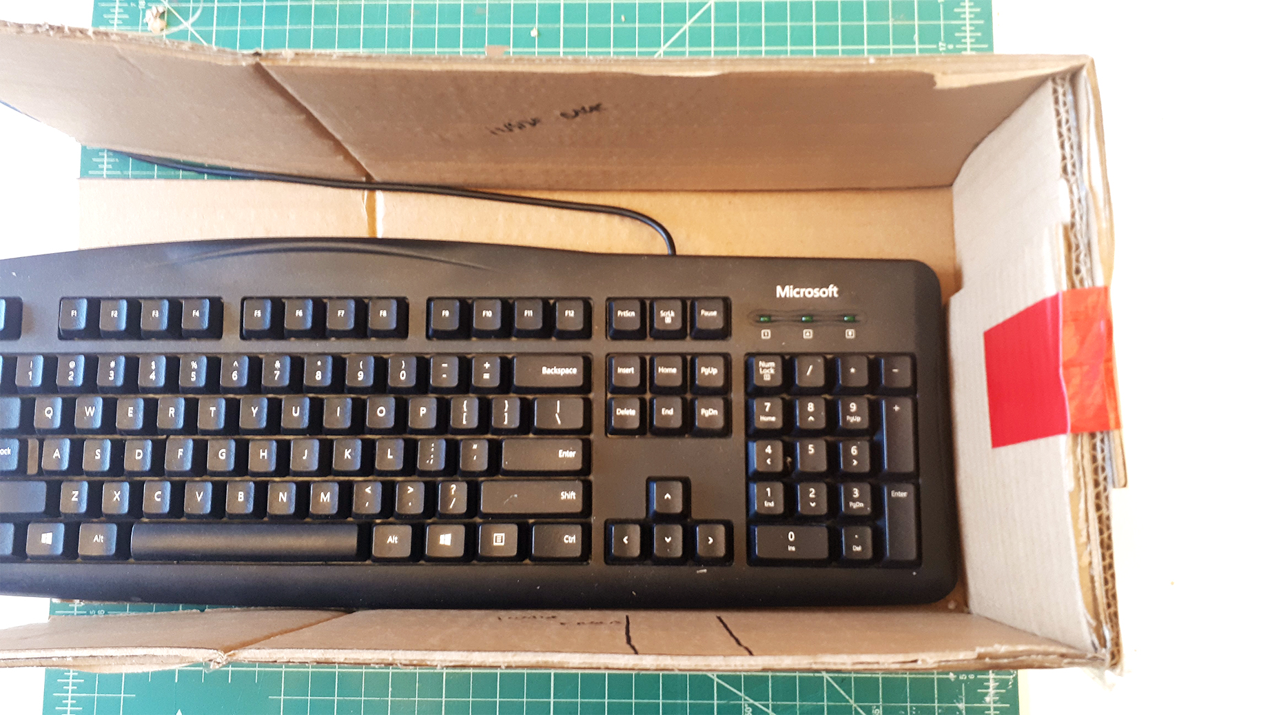 Taped box with keyboard